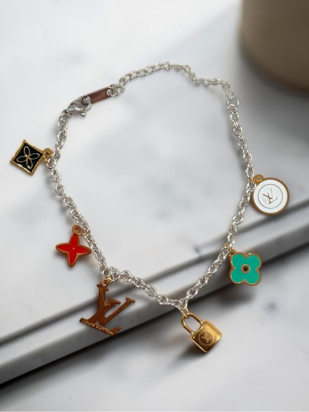 Two-Tone Charm Stainless Steel Adjustable Chain Bracelet NWT